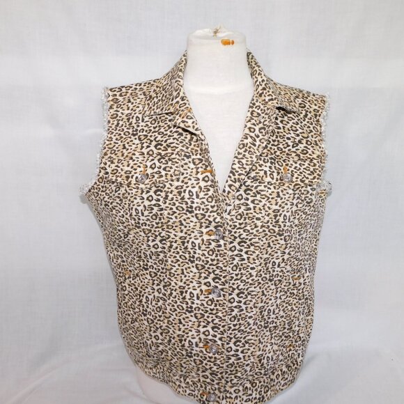 Nygard Womens L Leopard Print Denim button up Vest - Picture 4 of 13